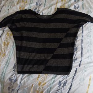 Oversized Black + Grey Striped Sweater with Large Neck